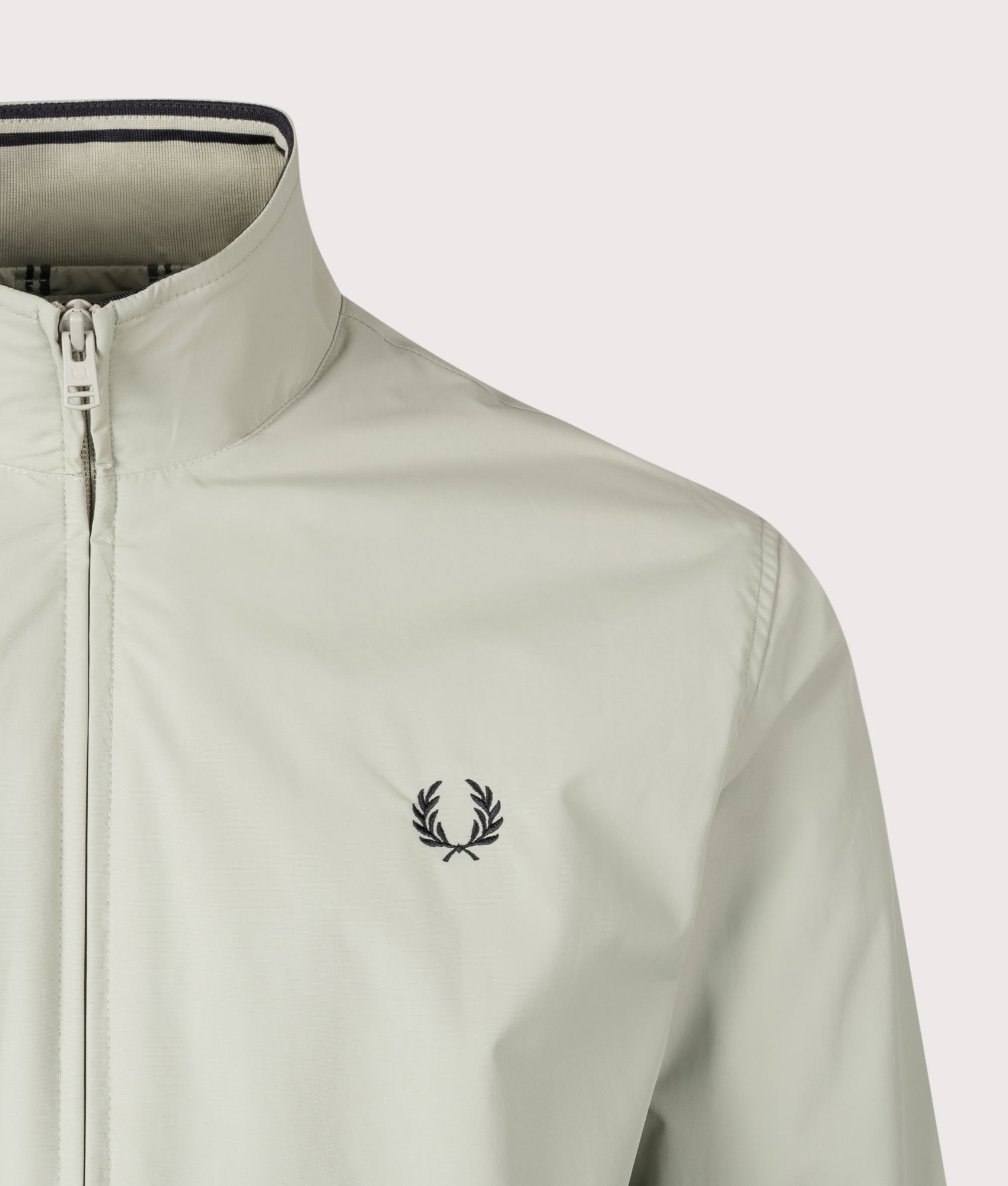 Fred Perry Brentham Jacket in Seagrass and Black at EQVVS Menswear. Detail shot.