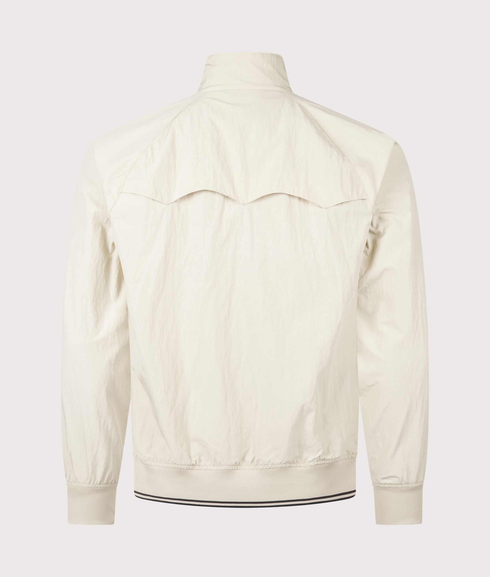 Fred Perry Crinkle Harrington Jacket in  Oatmeal at EQVVS Menswear. Back shot.