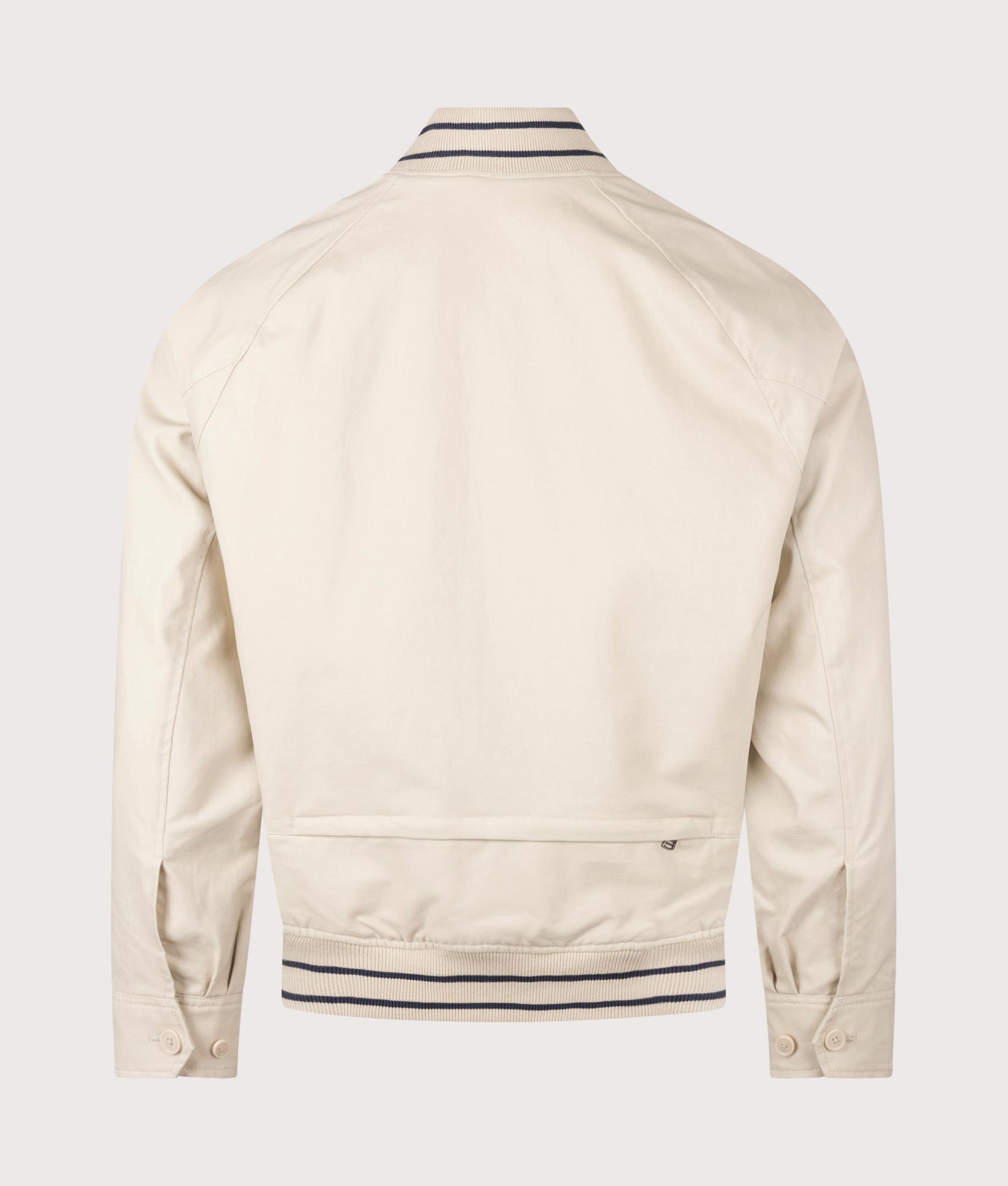 Fred Perry Umpire Bomber Jacket in Oatmeal at EQVVS Menswear. Back shot.
