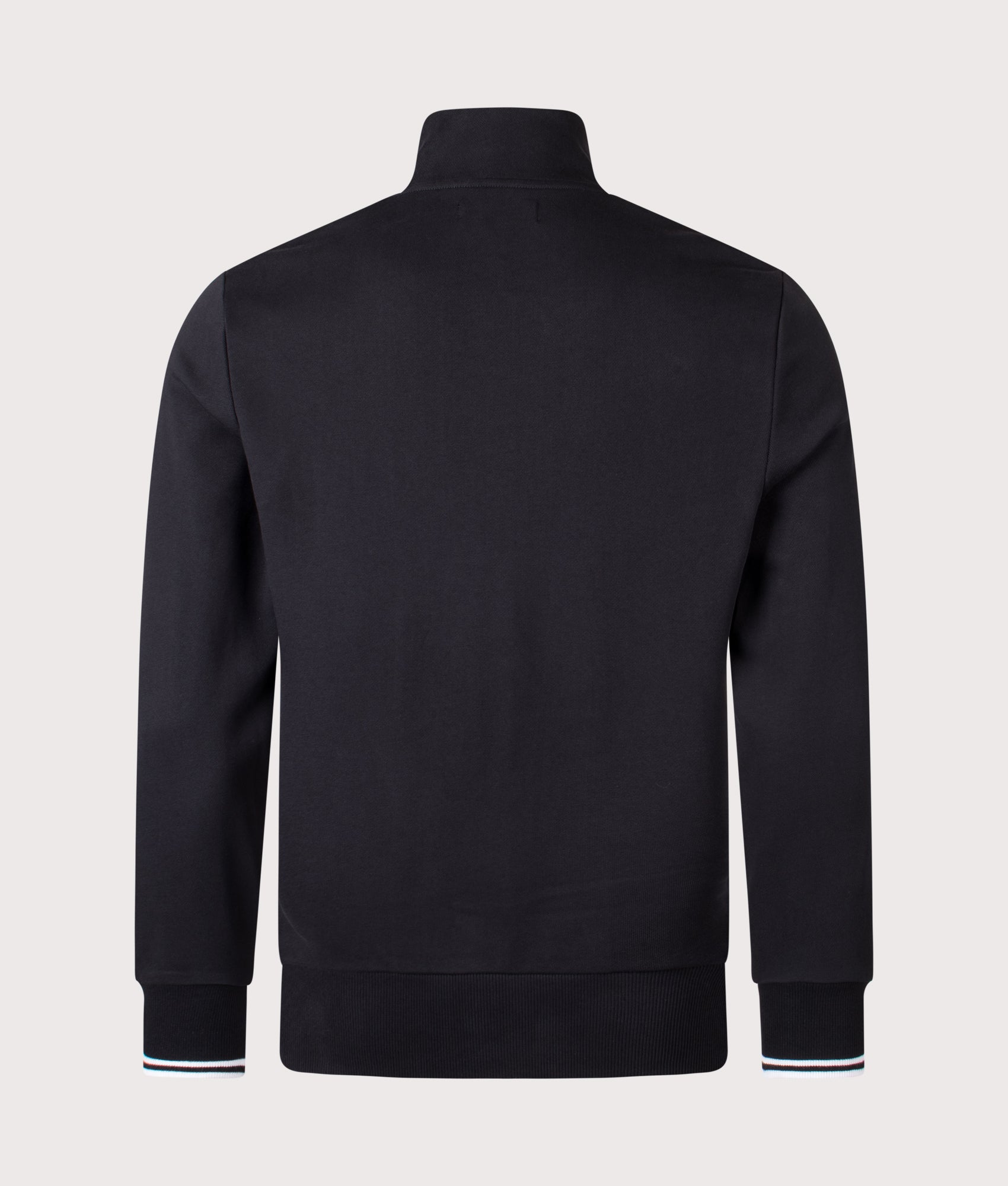 Fred Perry Zip Through Sweatshirt in Black at EQVVS Menswear. Back shot.
