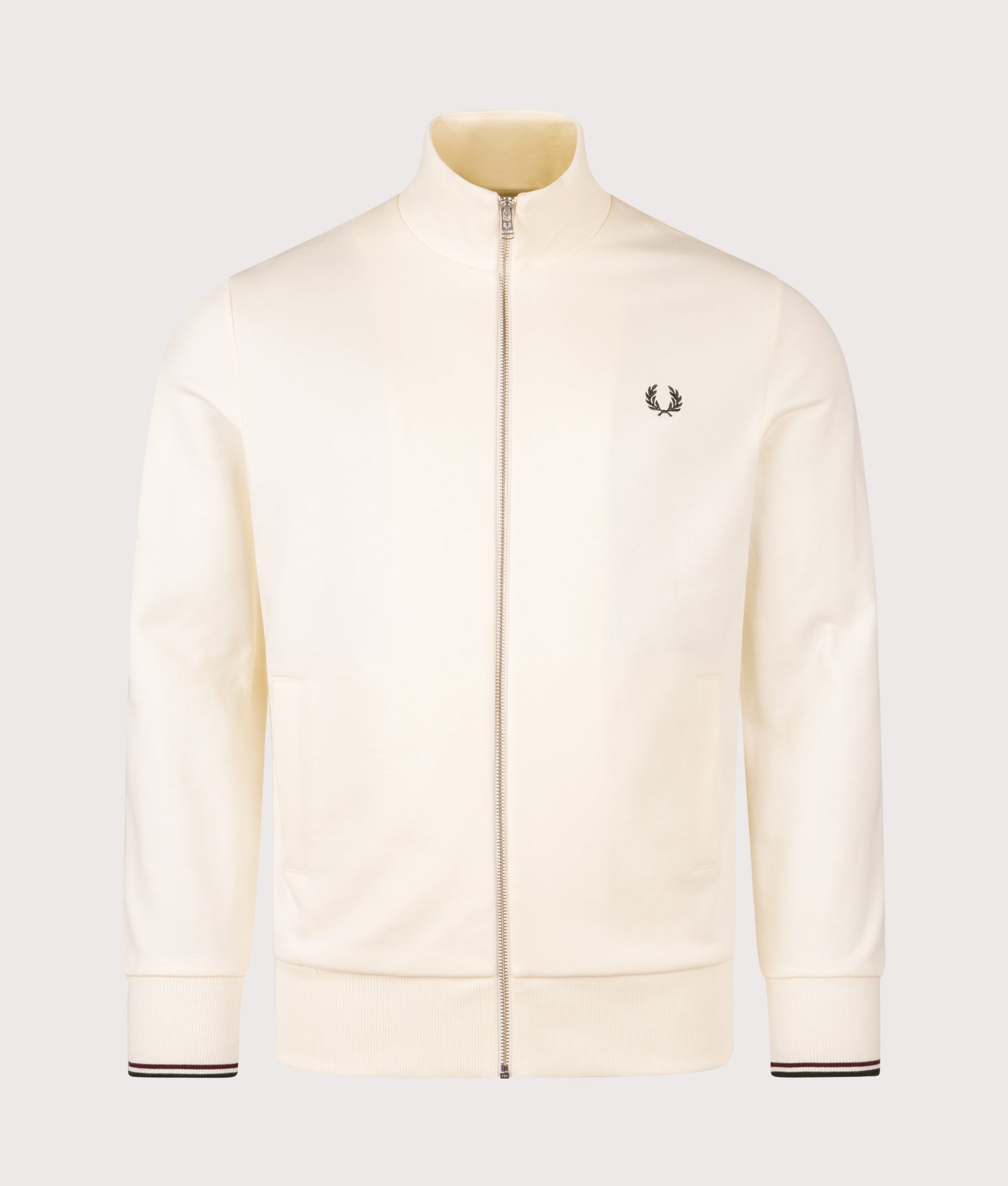 Zip Through Sweatshirt in Ecru | Fred Perry | EQVVS Menswear | Front shot.
