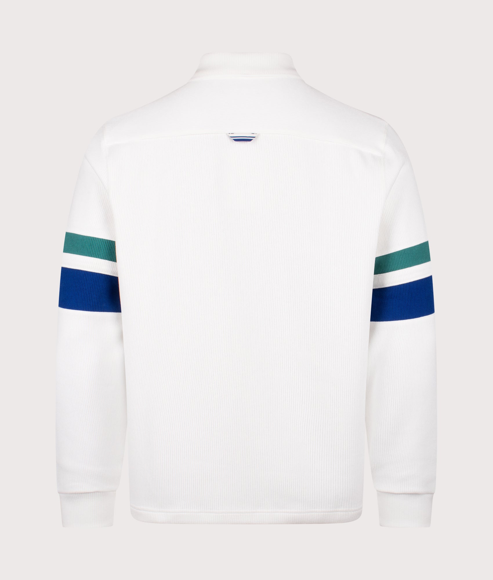 Fred Perry Tipped Sleeve Collared Sweatshirt in Snow White at EQVVS Menswear. Back shot.