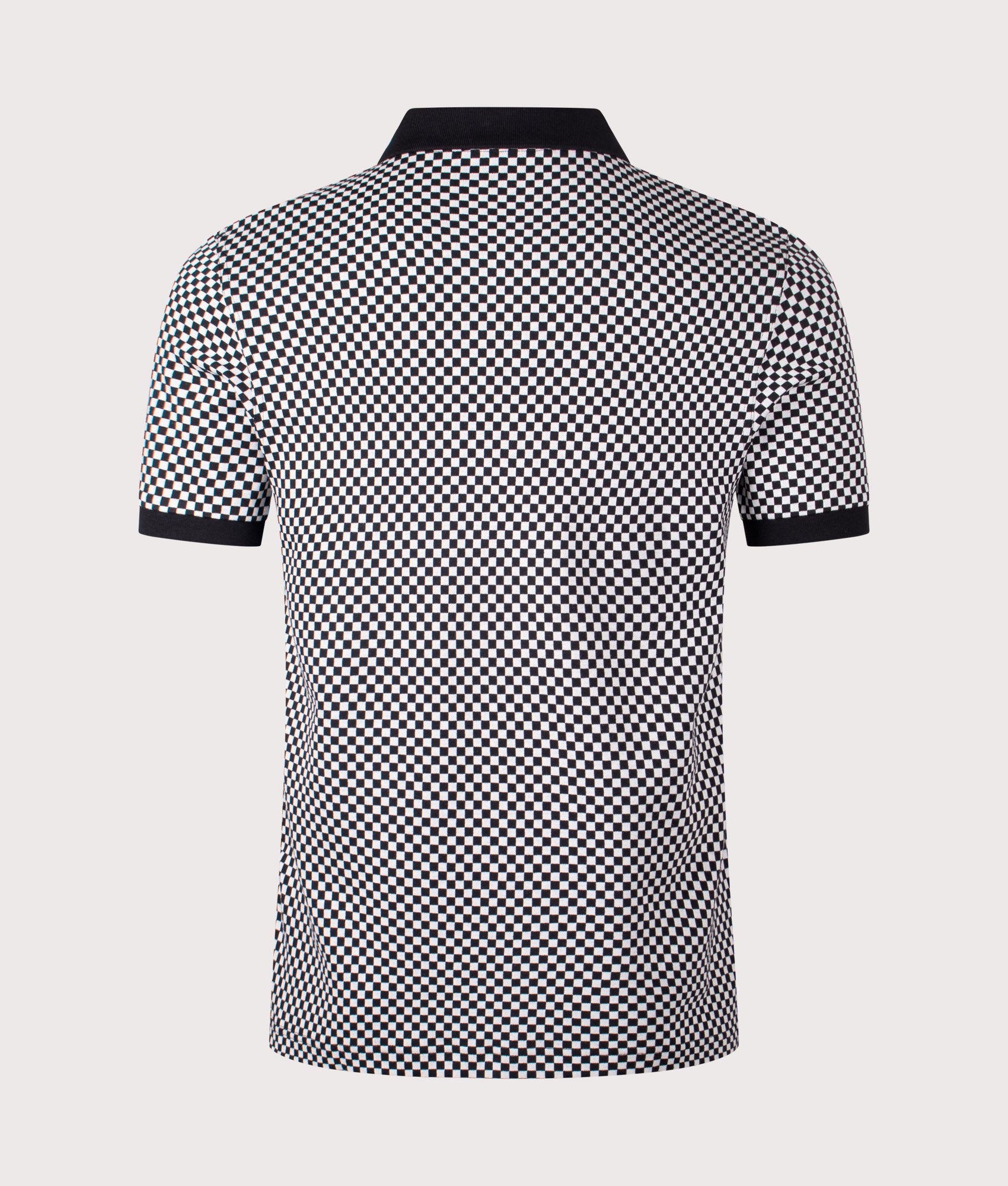 Fred Perry Chequerboard Zip Neck Polo Shirt in Black at EQVVS Menswear. Back shot.