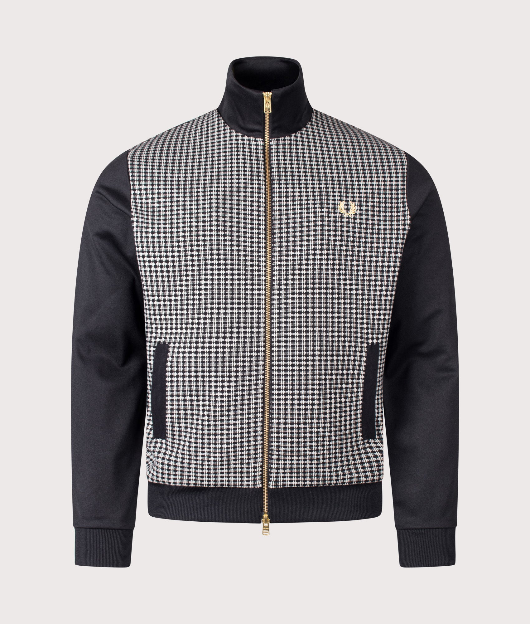 Fred Perry Knitted Front Track Jacket in Black at EQVVS Menswear. Front shot.