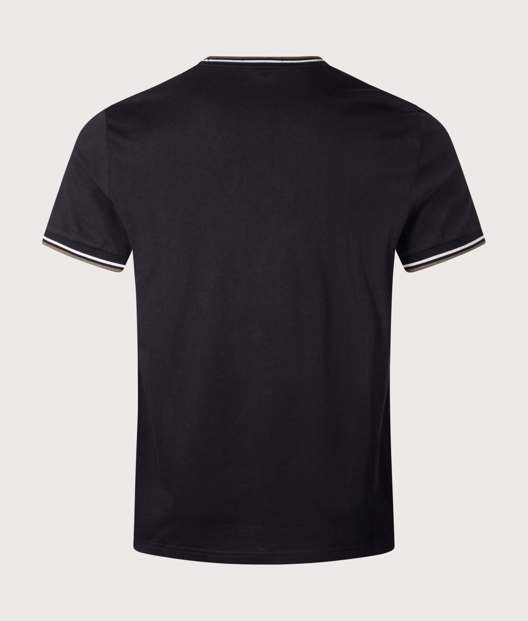Fred Perry Twin Tipped T-Shirt in Black, Ecru and Laurel Wreath Green at EQVVS Menswear. Back shot.