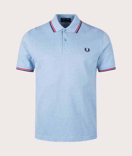 Regular Fit Twin Tipped Fred Perry Polo Shirt in Sky/Red/Navy