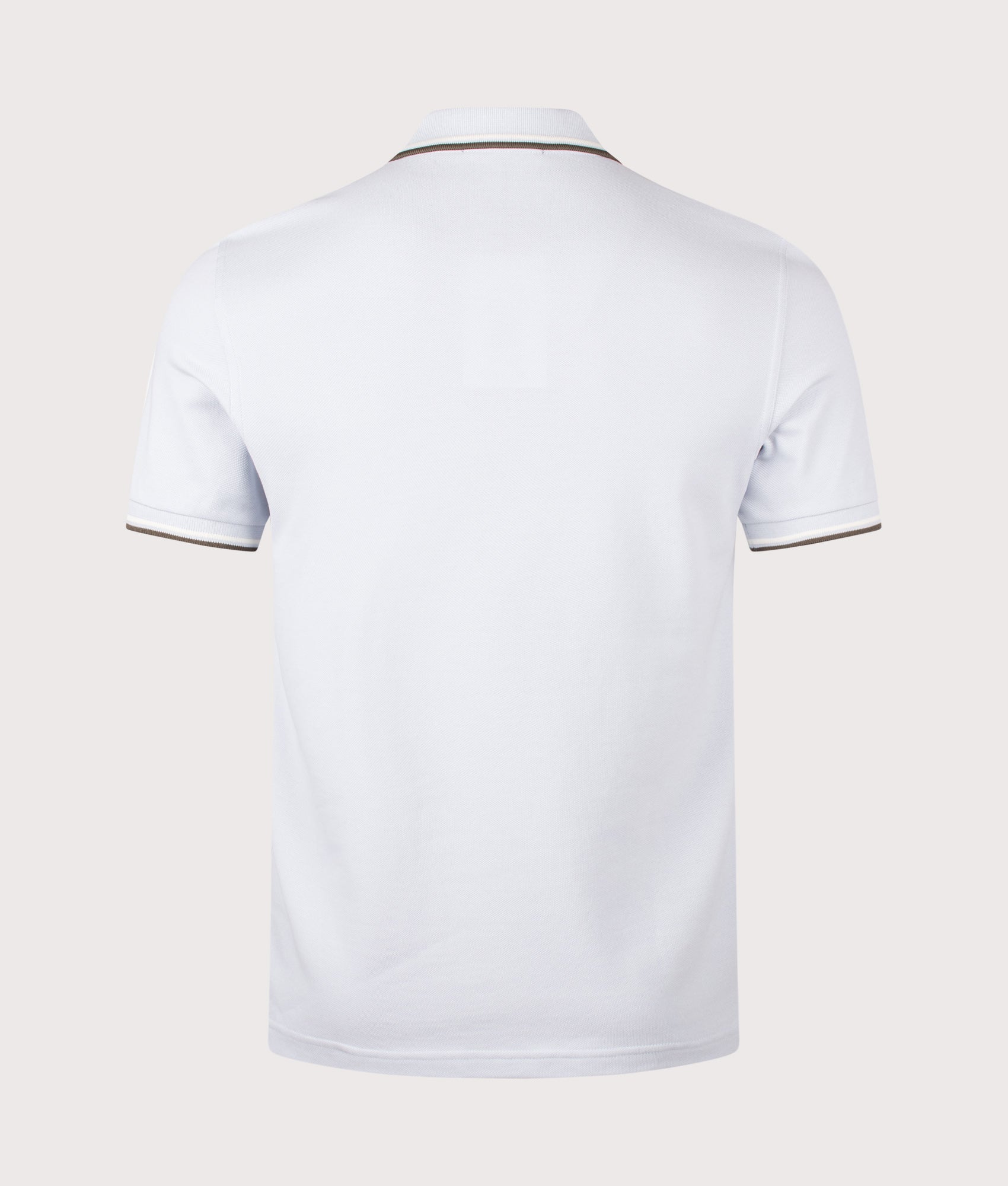 Fred Perry Twin Tipped Polo Shirt in Dusky Blue, Ecru and Laurel Wreath Green at EQVVS Menswear. Back shot.