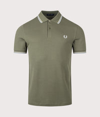 Twin Tipped Fred Perry Polo Shirt: 87B Laurel Wreath Green/Ecru/Dusky Blue 