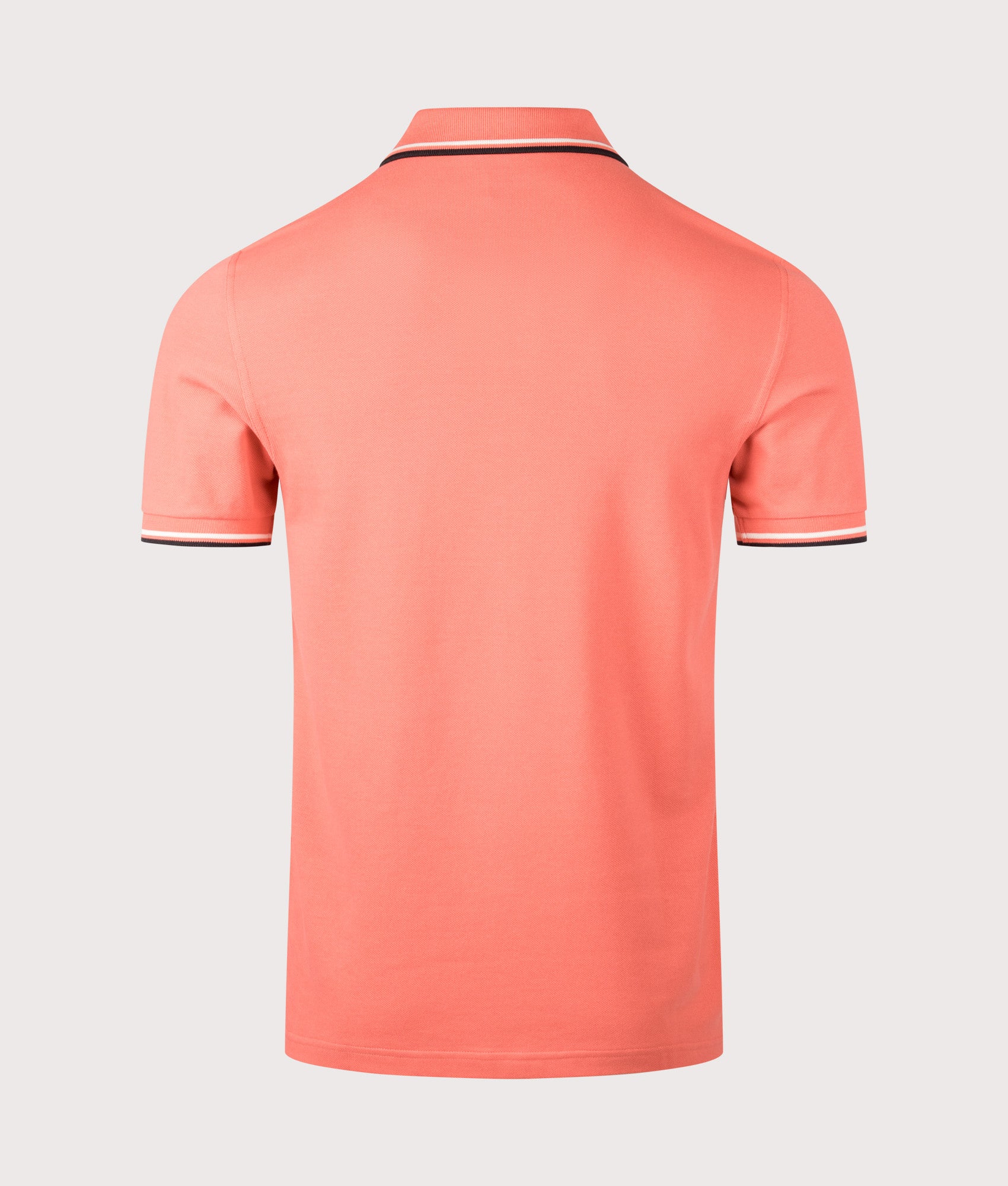 Fred Perry Twin Tipped Polo Shirt in Strawberry Cream, Ecru and Black at EQVVS Menswear. Back shot.