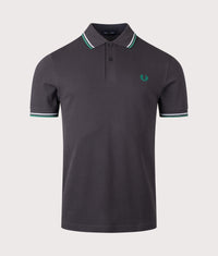 Twin Tipped Fred Perry Polo Shirt: 85B Anchor Grey/Light Ice/Sport Green 