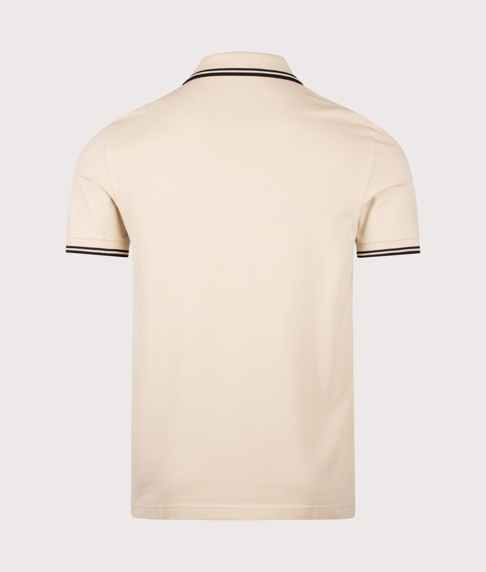 Fred Perry Twin Tipped Polo Shirt in Oatmeal and Black at EQVVS Menswear. Back shot.