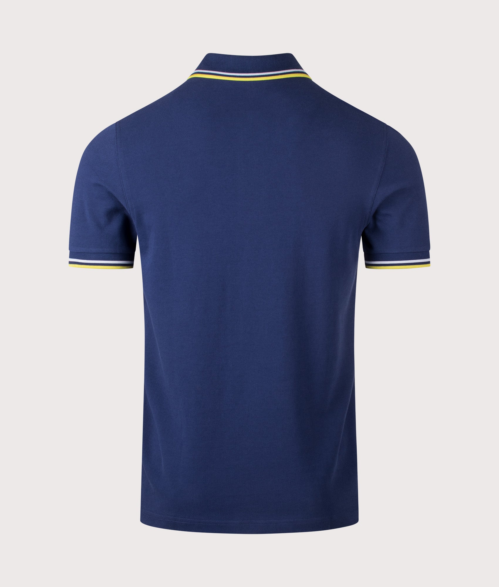 Fred Perry Twin Tipped Polo Shirt in French Navy, Dusky Blue and Citron at EQVVS Menswear. Back shot.