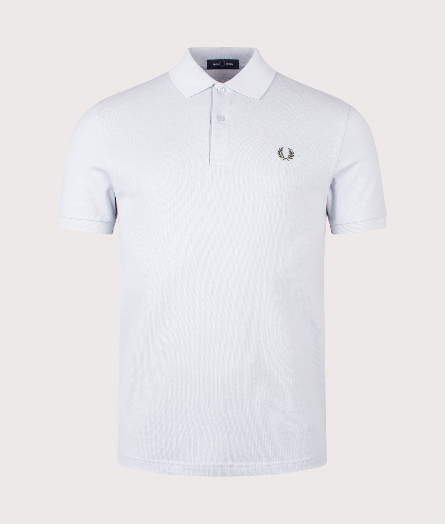 Fred Perry The Fred Perry Polo Shirt in Dusty Blue and Laurel Wreath Green at EQVVS Menswear. Front shot.
