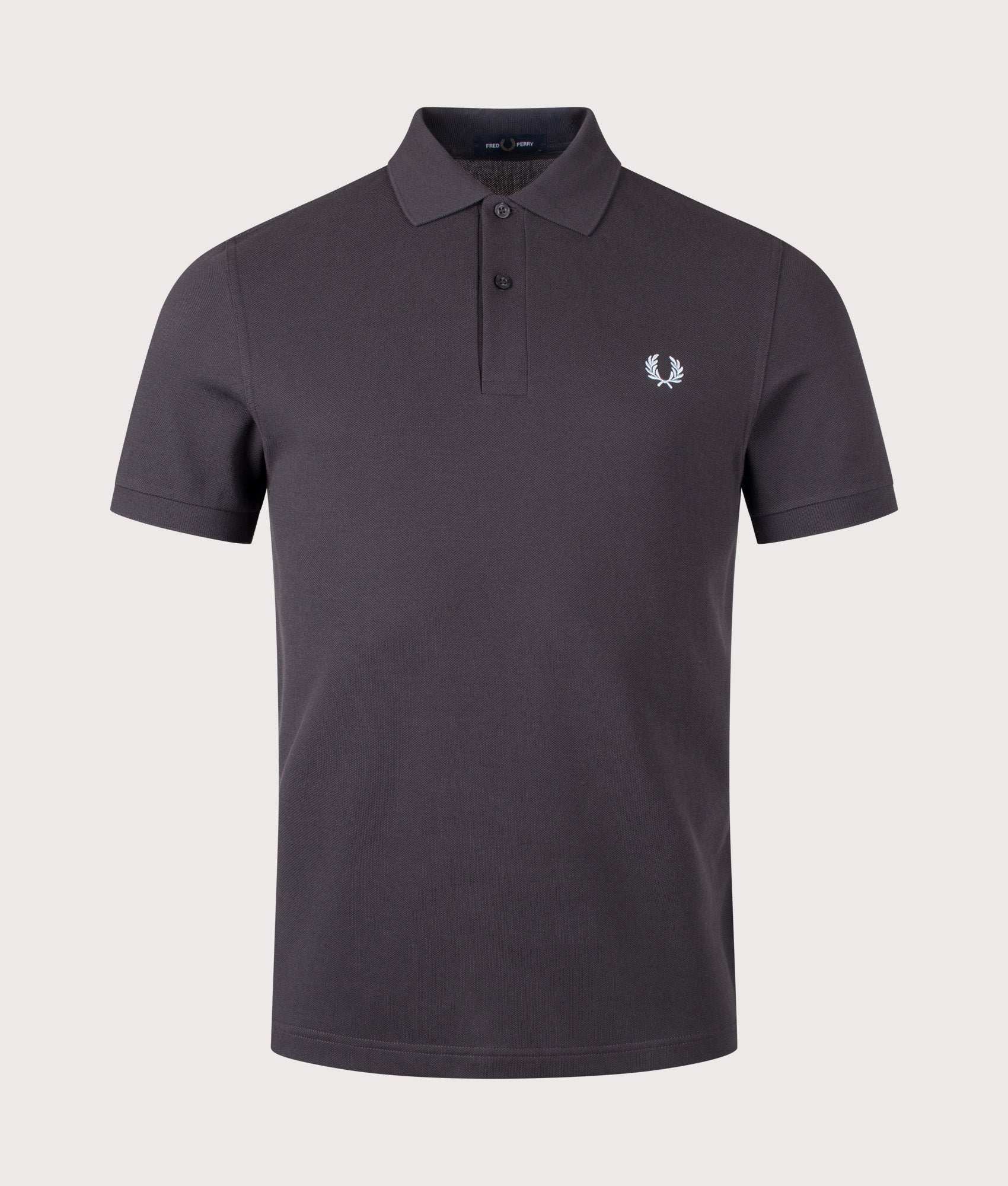 Fred Perry the The Fred Perry Polo Shirt in Anchor Grey and Light Ice at EQVVS Menswear. Front shot.