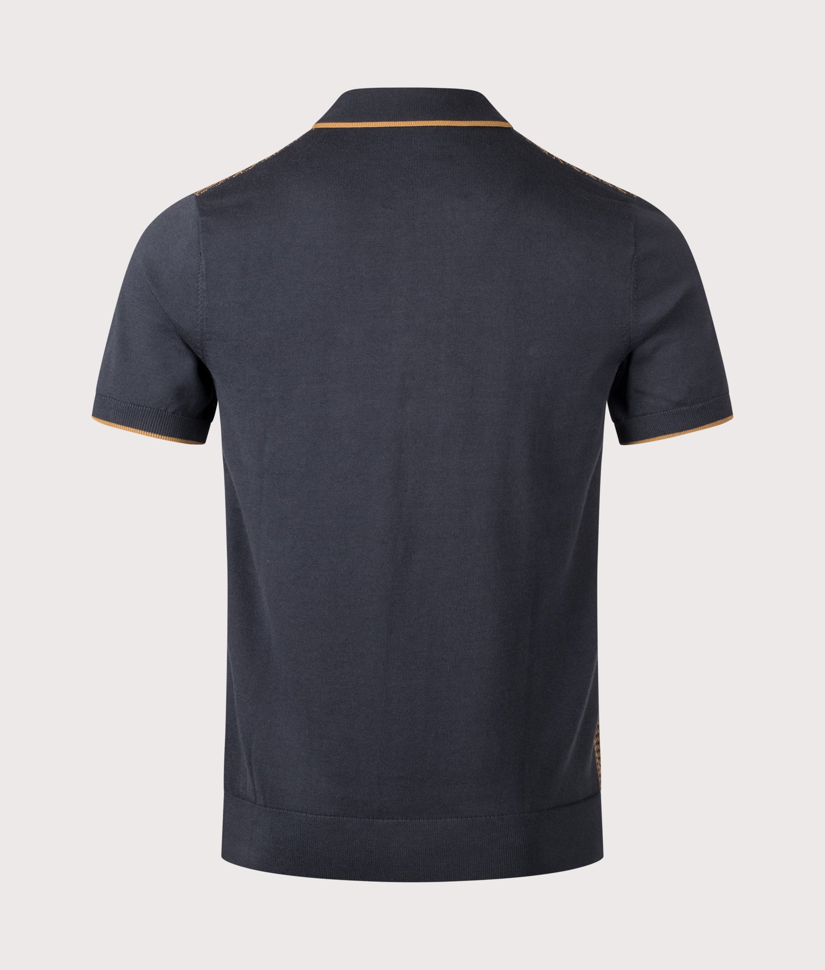 Fred Perry Tonic Waffle Knitted Polo Shirt in Navy at EQVVS Menswear. Back shot.