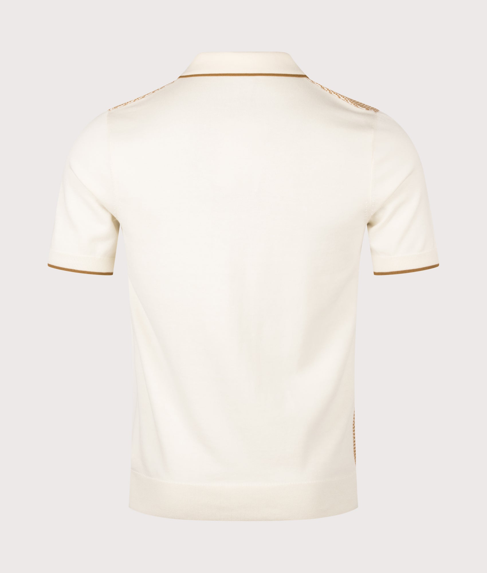 Fred Perry Tonic Waffle Knitted Polo Shirt in Ecru at EQVVS Menswear. Back shot.
