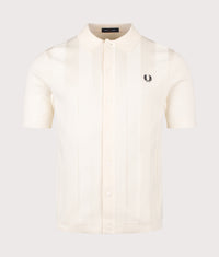 Regular Fit Tonal Vertical Stripe Knitted Shirt: 560 Ecru 