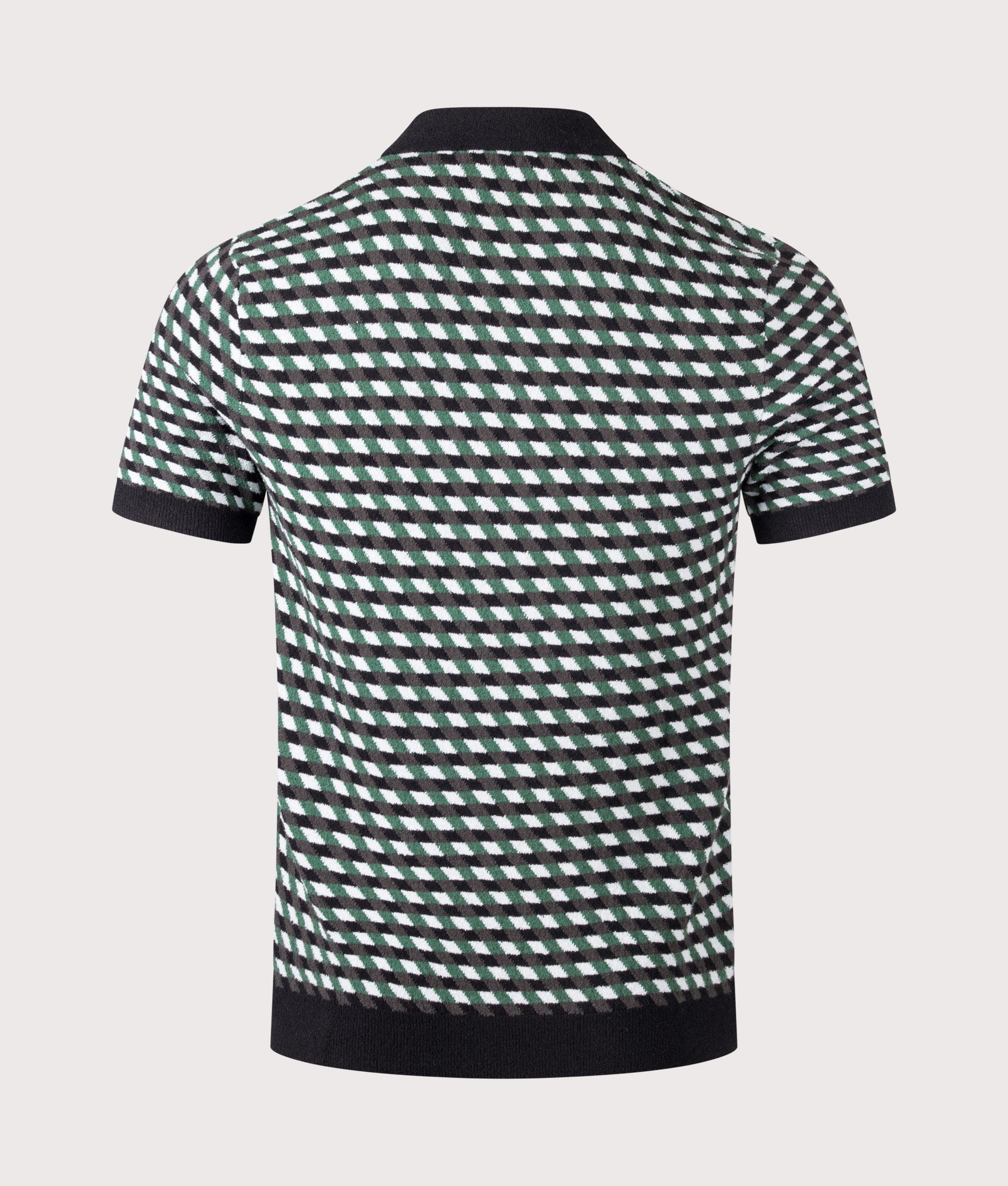 Fred Perry Geometric Knitted Polo Shirt in Light ice at EQVVS Menswear. Back shot.