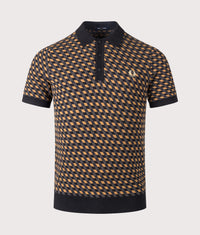 Regular Fit Geometric Knitted Polo Shirt: 644 Dark Caramel 