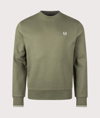 Crew Neck Sweatshirt: 87B Laurel Wreath Green/Ecru/Dusky Blue 