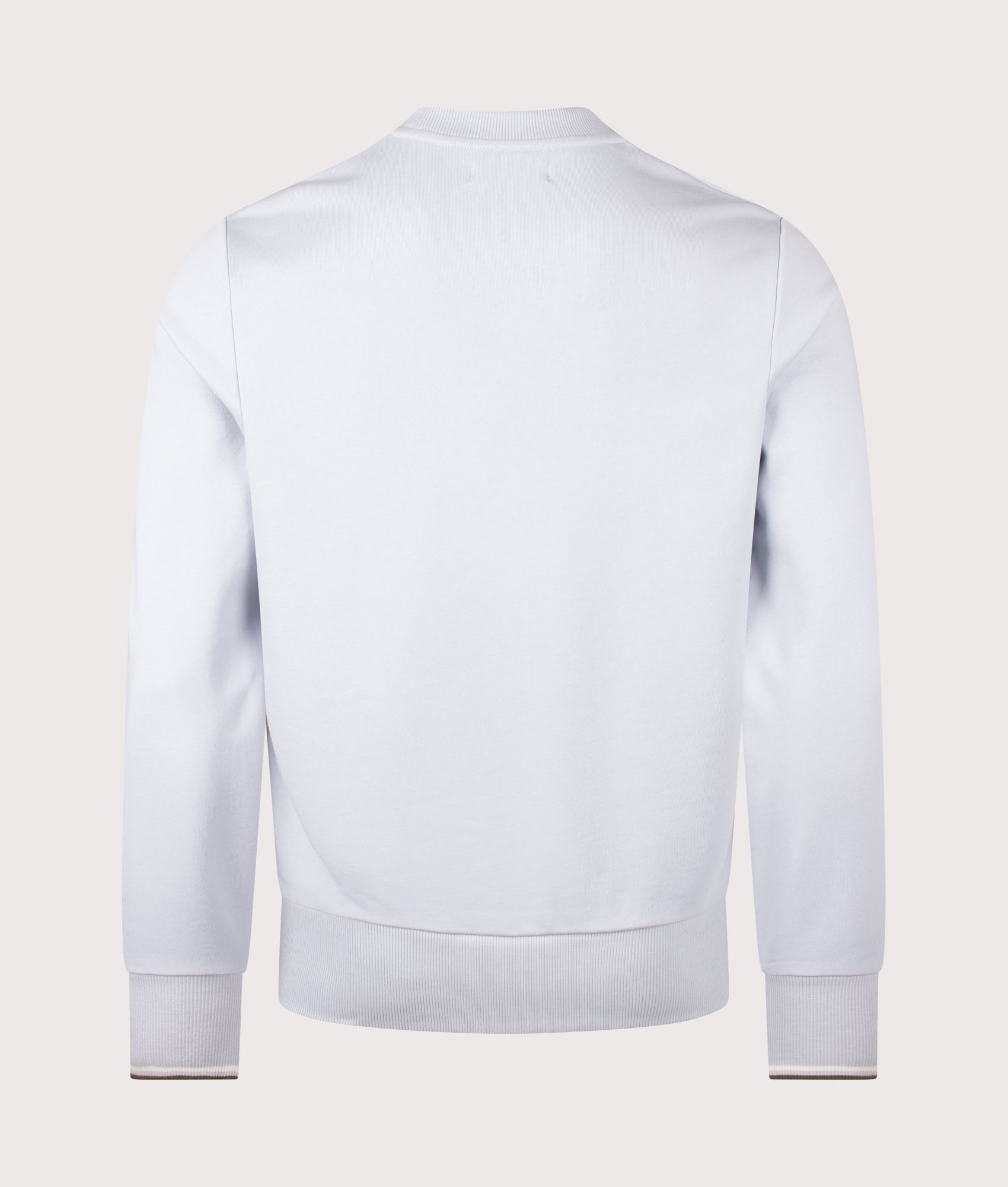 Fred Perry Crew Neck Sweatshirt in Dusky Blue, Ecru and Laurel Wreath Green at EQVVS Menswear. Back shot.