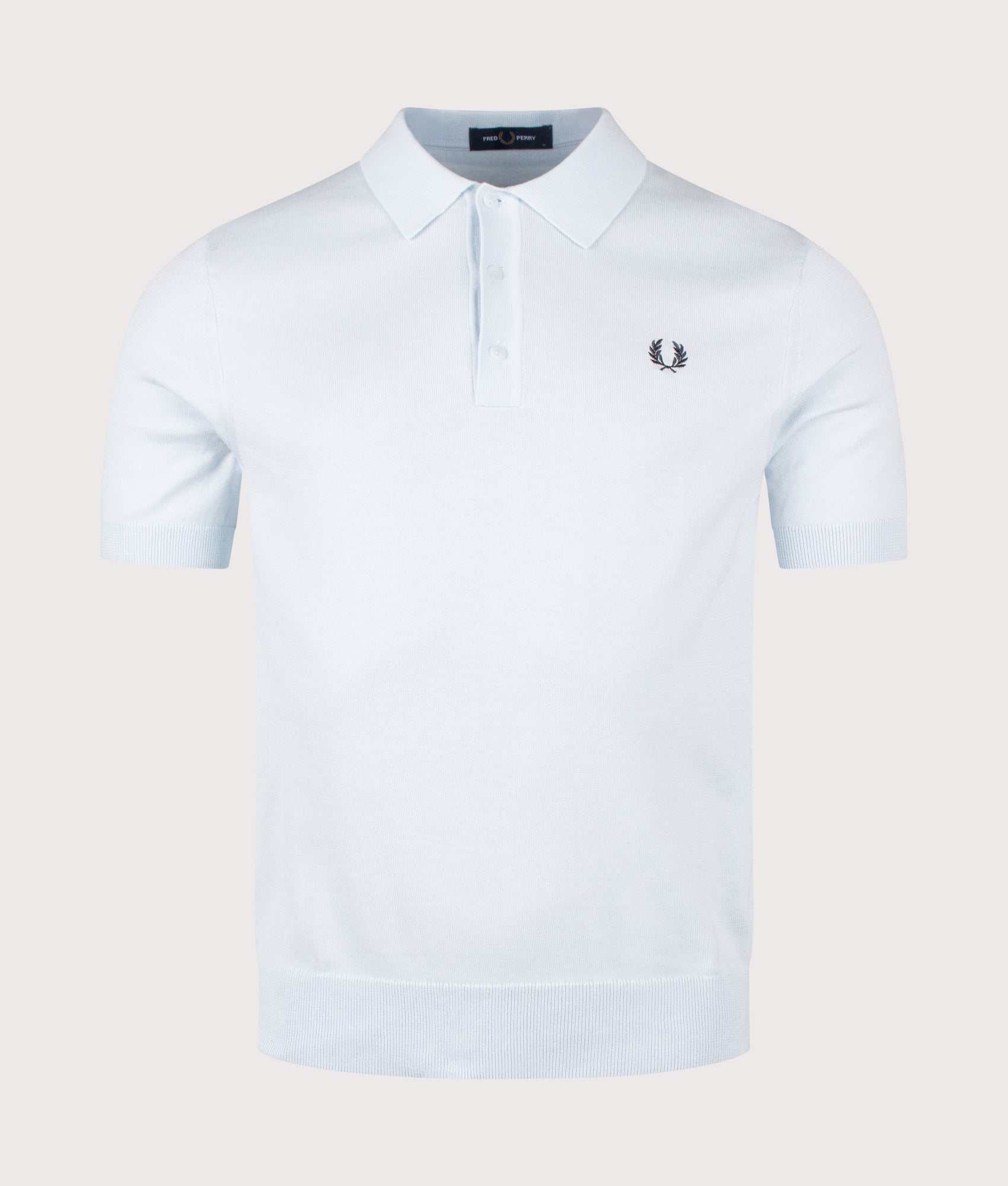 Fred Perry Long Staple Cotton Knitted Polo Shirt in Light Ice at EQVVS Menswear. Front shot.