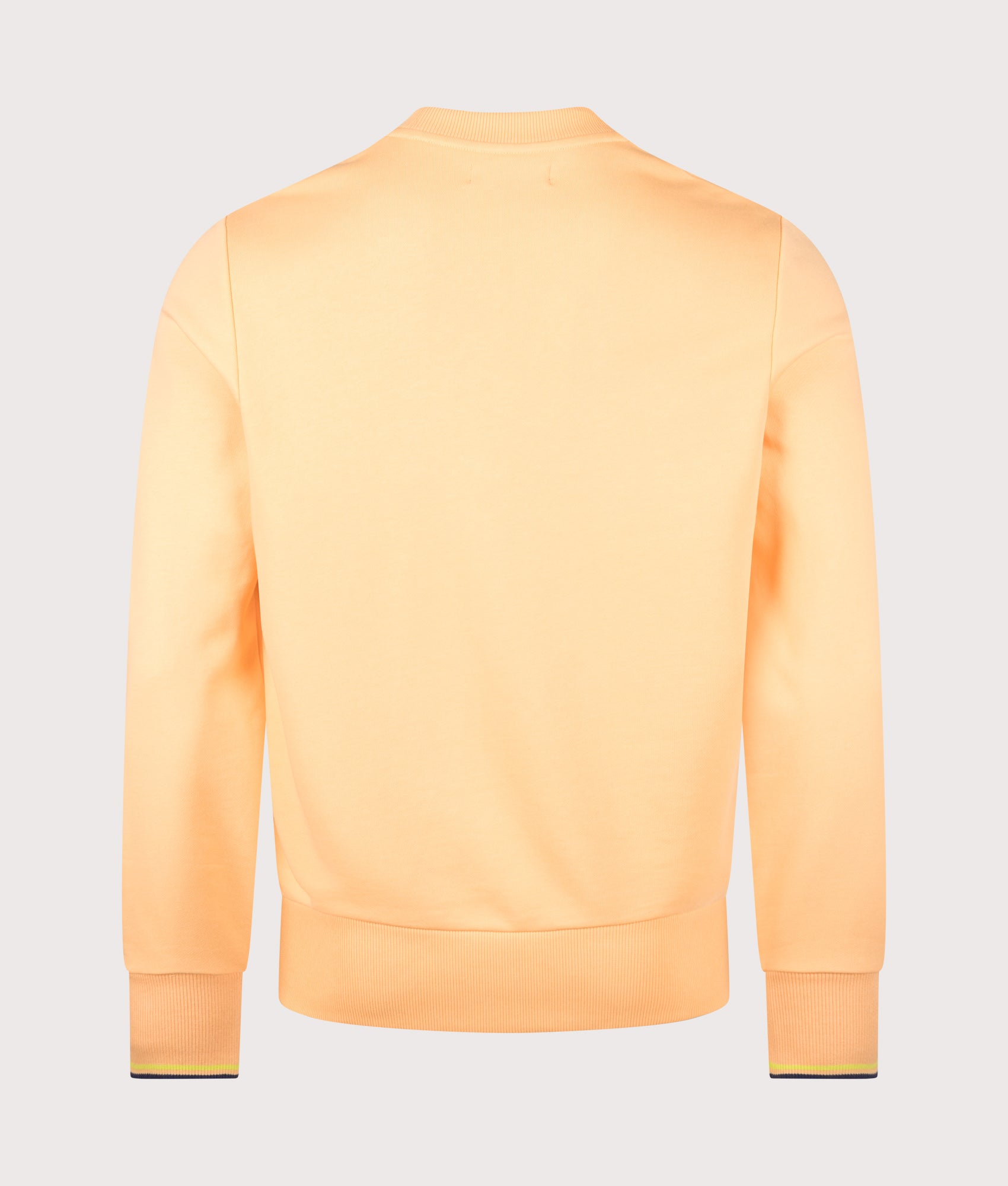 Fred Perry Crew Neck Sweatshirt in Peach, Citron and French Navy at EQVVS Menswear. Back shot.