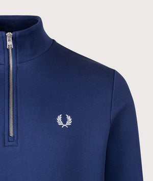 Regular Fit Quarter Zip Sweatshirt in French Navy/Dusky Blue