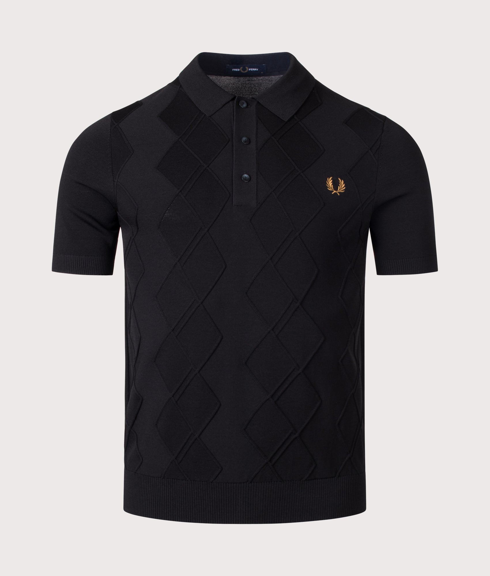 Fred Perry Cable Knitted Shirt in Black at EQVVS Menswear. Front shot.