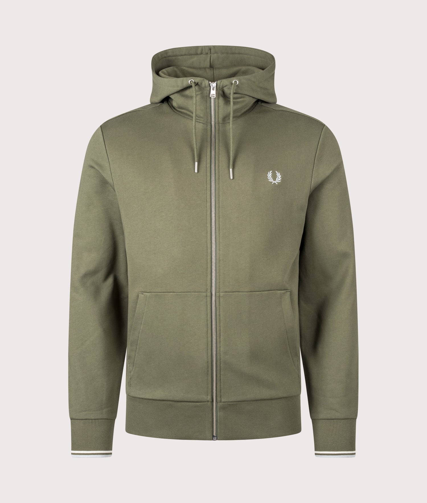 Perry Regular Fit Zip Through Hoodie in Laurel Wreath/Ecru/Blue | Fred