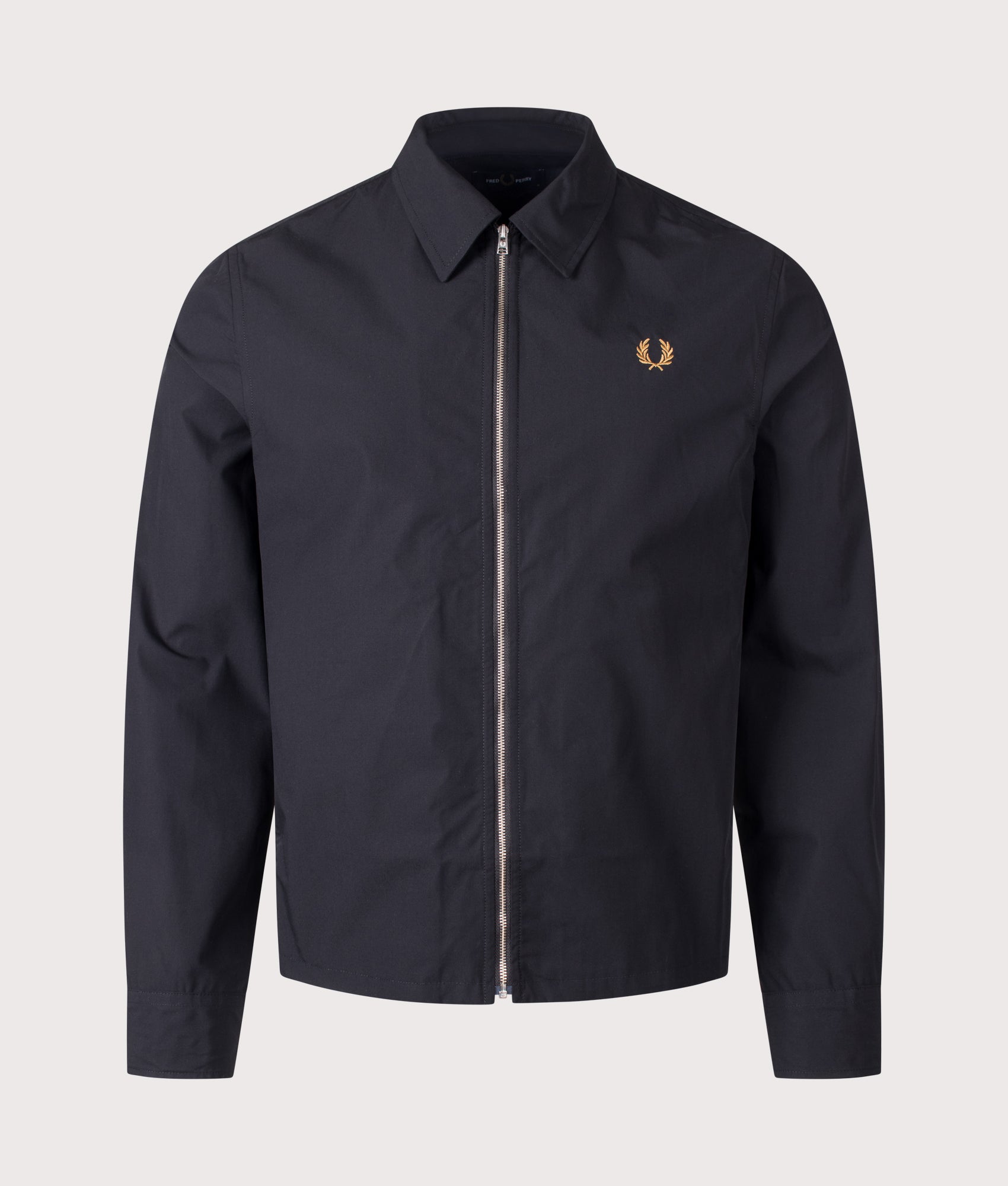 Fred Perry Poplin Overshirt in Black at EQVVS Menswear. Front shot.