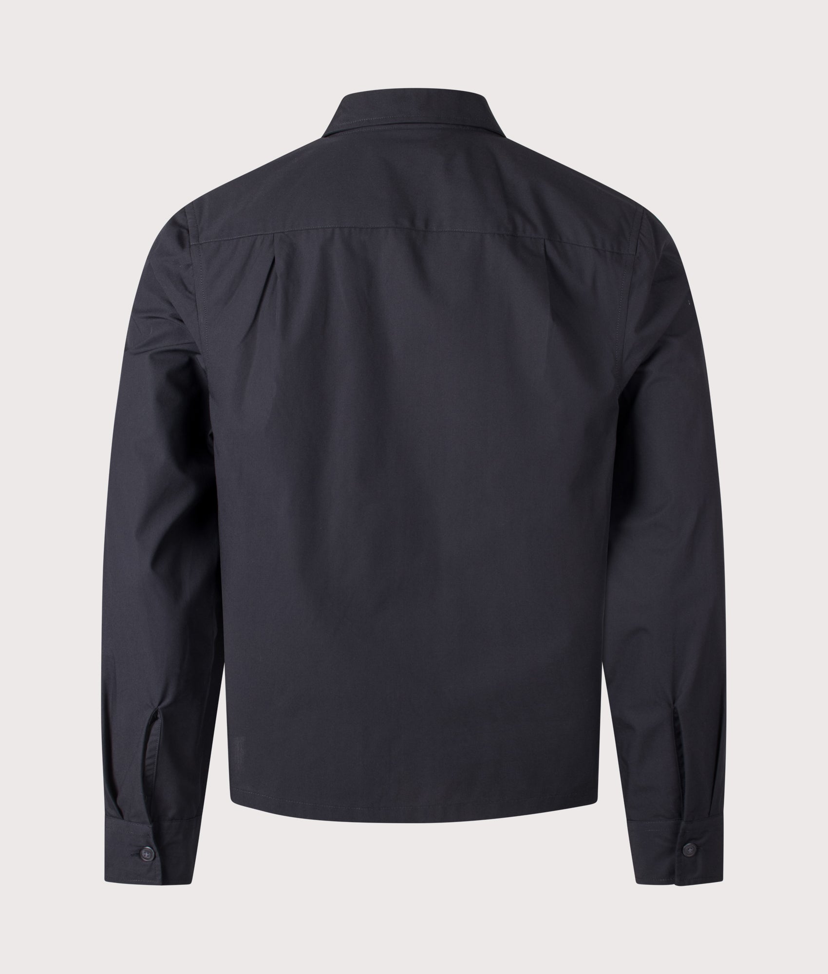 Fred Perry Poplin Overshirt in Black at EQVVS Menswear. Back shot.