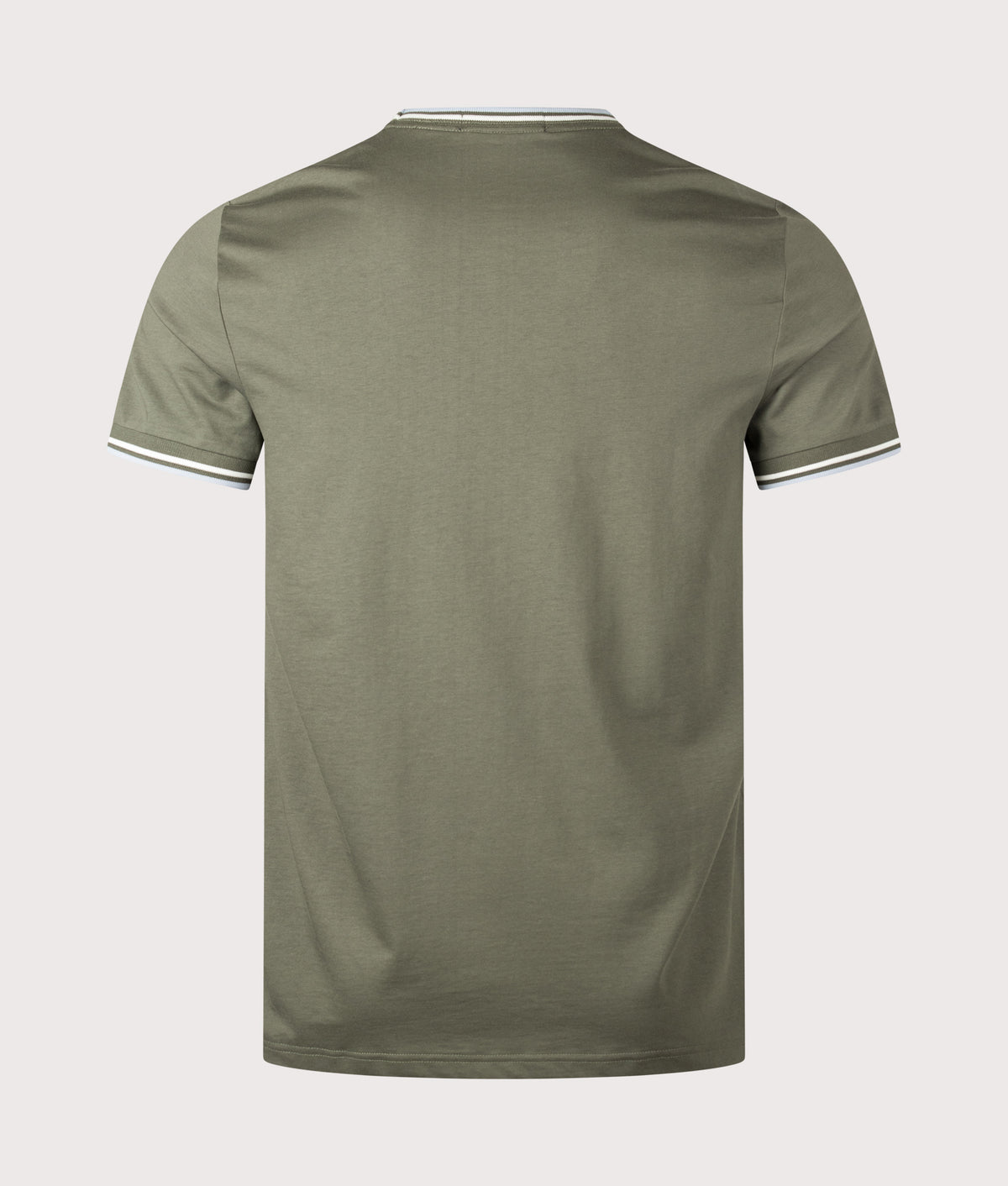Fred Perry Twin Tipped T-Shirt in Laurel Wreath Green, Ecru and Dusky Blue at EQVVS Menswear. Back shot.