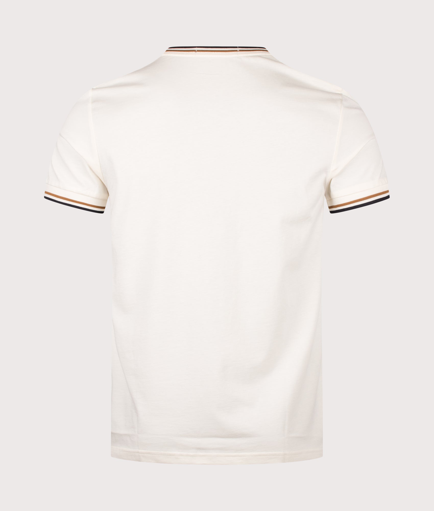 Fred Perry Twin Tipped T-Shirt in Dark Ecru, Dark Caramel and Black at EQVVS Menswear. Back shot.
