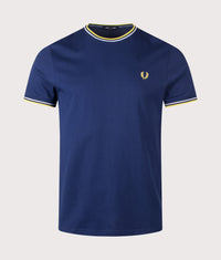 Twin Tipped T-Shirt: 83B French Navy/Dusky Blue/Citron 