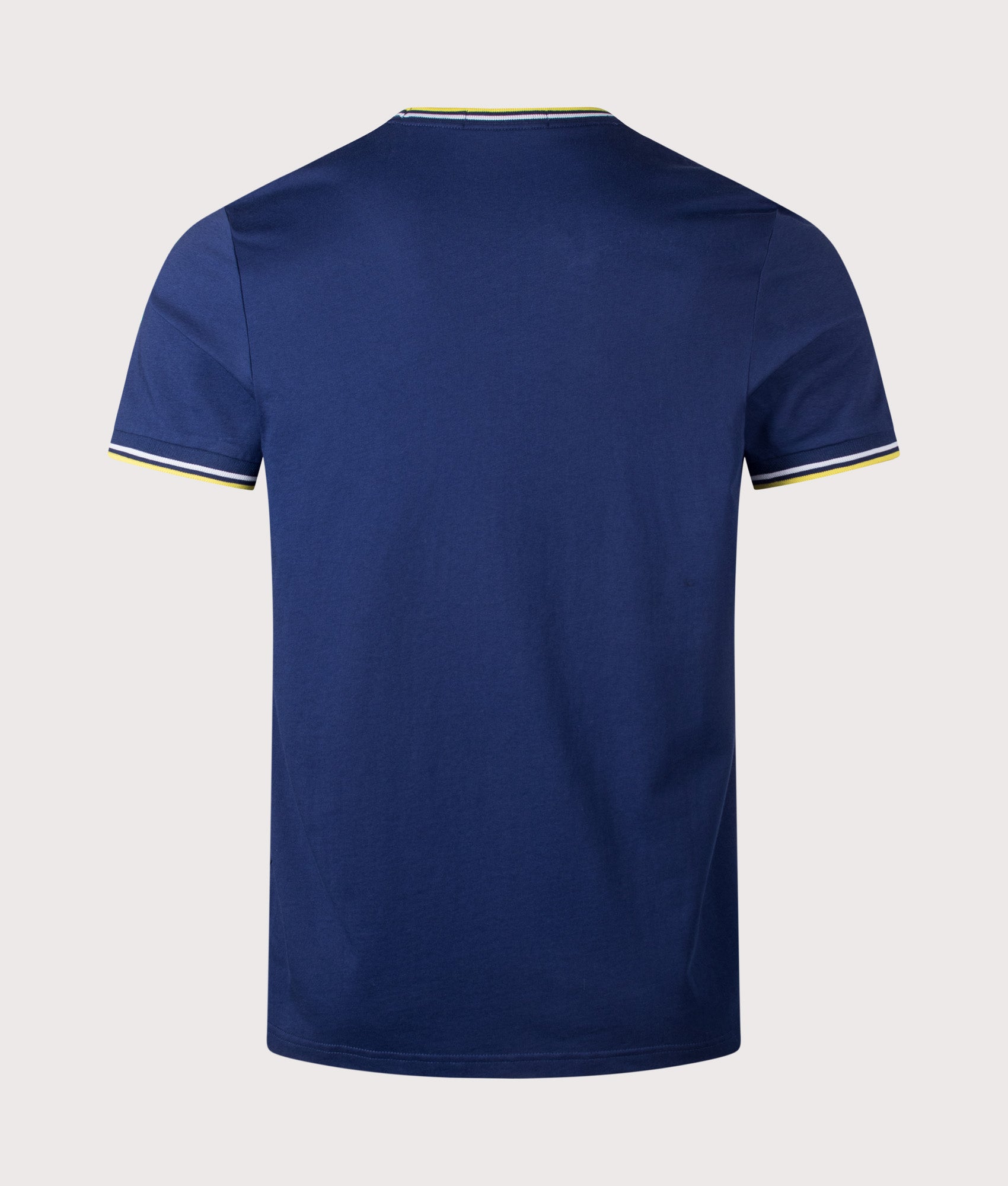 Fred Perry Twin Tipped T-Shirt in French Navy, Dusky Blue and Citron a EQVVS Menswear. Back shot.