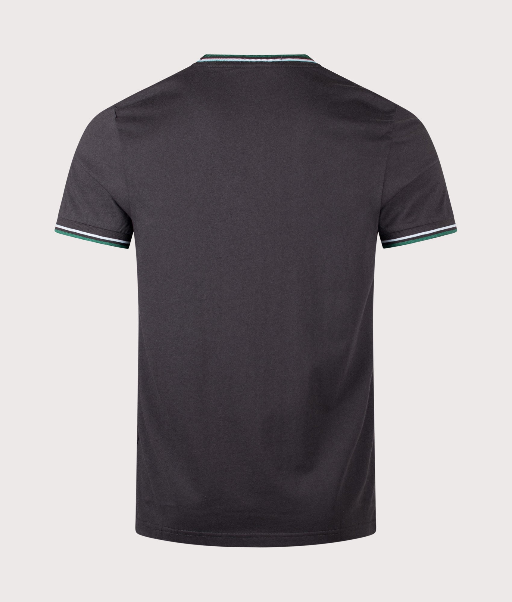 Fred Perry Twin Tipped T-Shirt in Anchor Grey, Light Ice and Sport Green at EQVVS Menswear. Back shot.