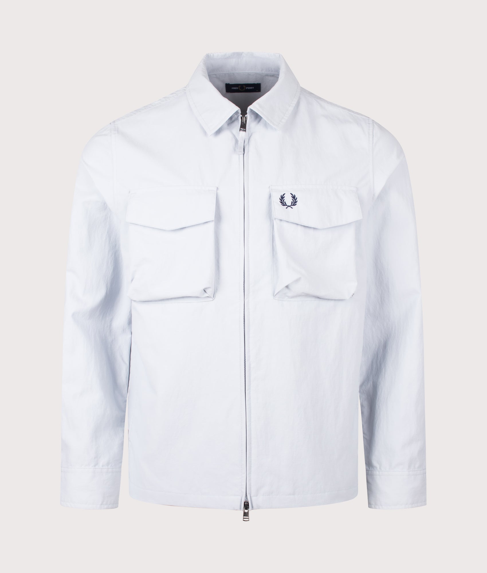 Fred Perry Ripstop Pocket Overshirt in Dusky Blue at EQVVS Menswear. Front shot.