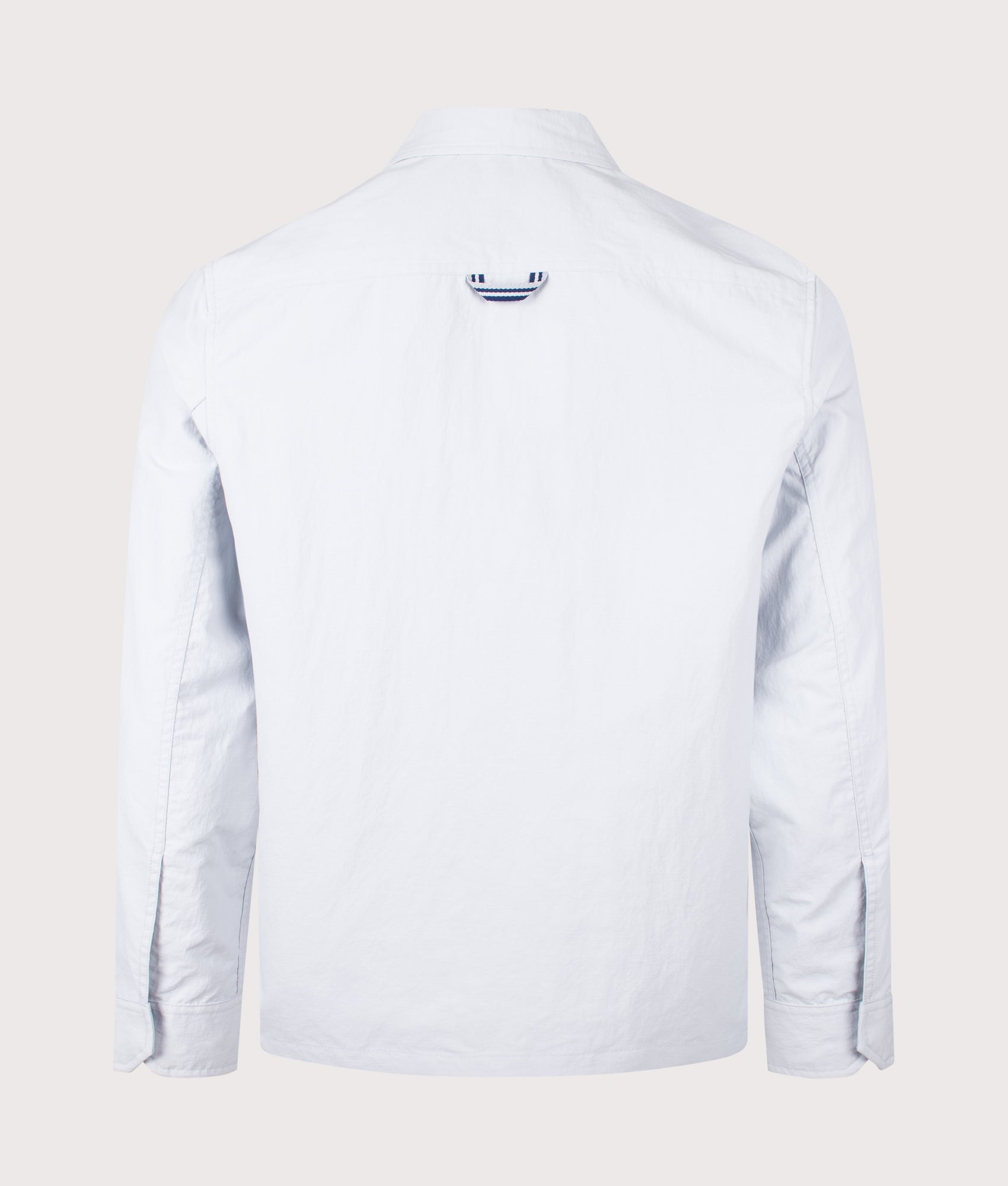 Fred Perry Ripstop Pocket Overshirt in Dusky Blue at EQVVS Menswear. Back shot.