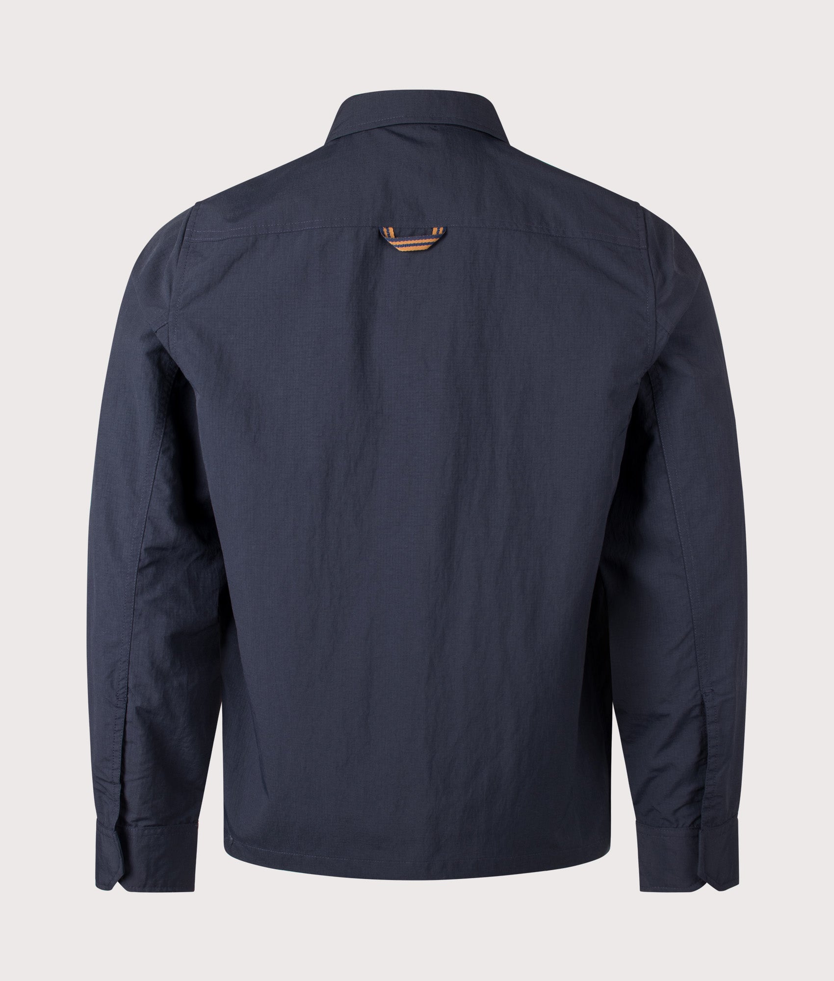 Fred Perry Ripstop Pocket Overshirt in Navy at EQVVS Menswear. Back shot.