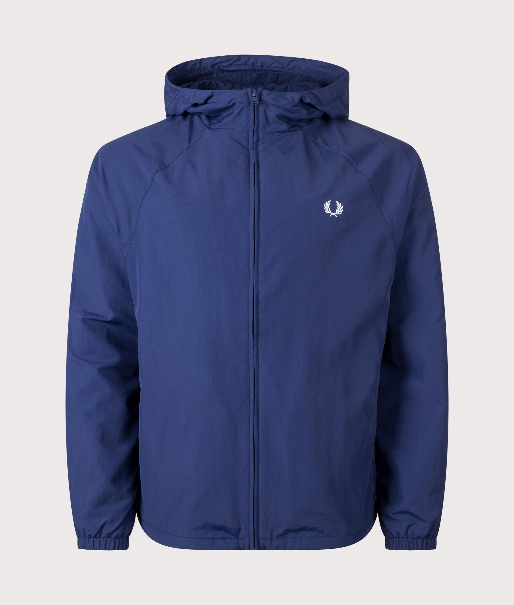 Fred Perry Hooded Shell Jacket in French Navy at EQVVS Menswear. Front shot.