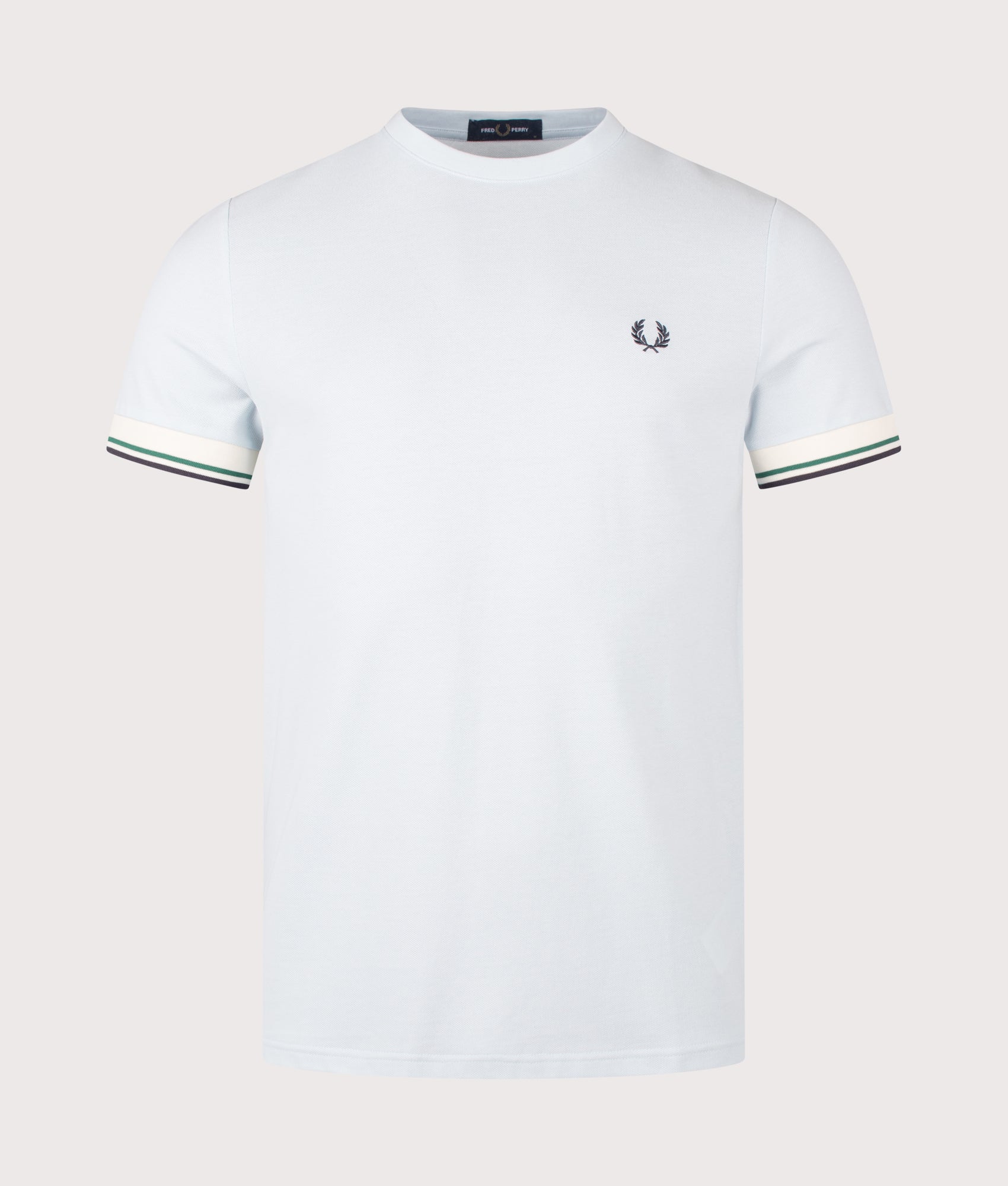 Fred Perry Twin Tipped Cuff T-Shirt in Light Ice at EQVVS Menswear. Front shot.
