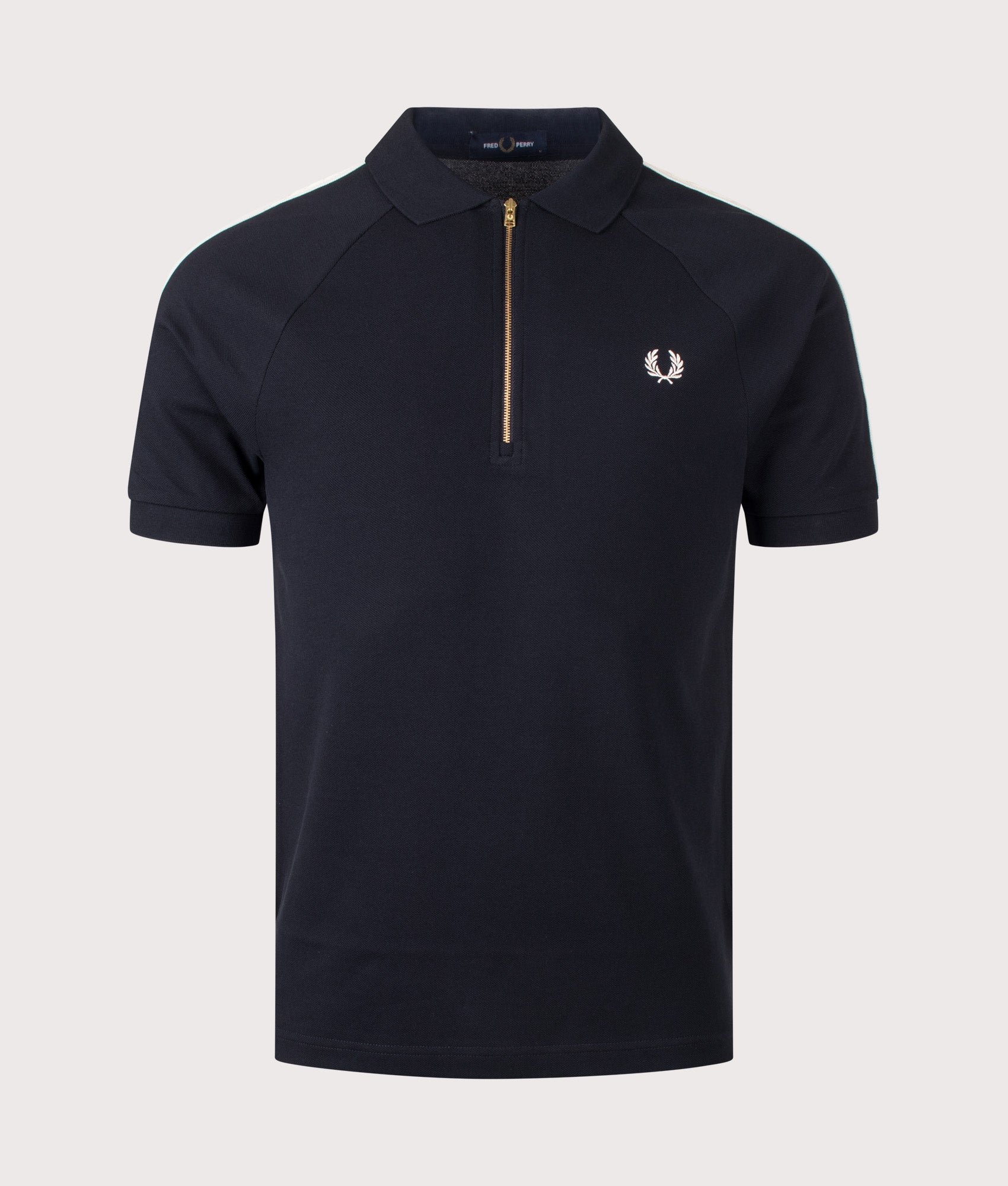Fred Perry Cable Taped Polo Shirt in Navy at EQVVS Menswear. Front shot.