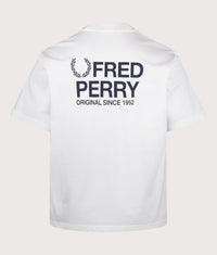 Relaxed Fit Back Print Fred Perry Text T-Shirt: 129 Snow White 