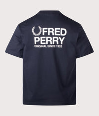 Relaxed Fit Back Print Fred Perry Text T-Shirt: 608 Navy 