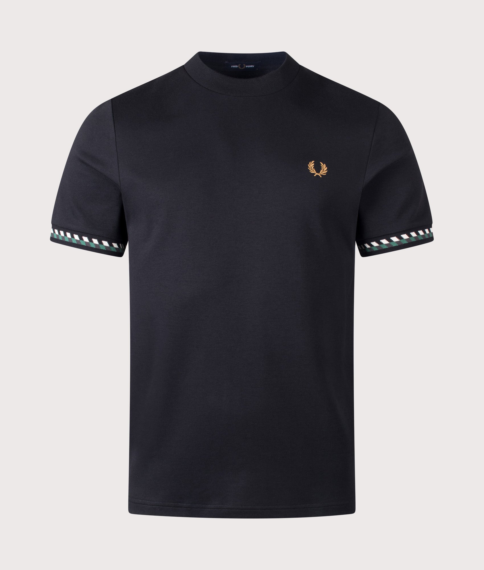 Fred Perry Jacquard Cuff T-Shirt in  Black at EQVVS Menswear. Front shot.