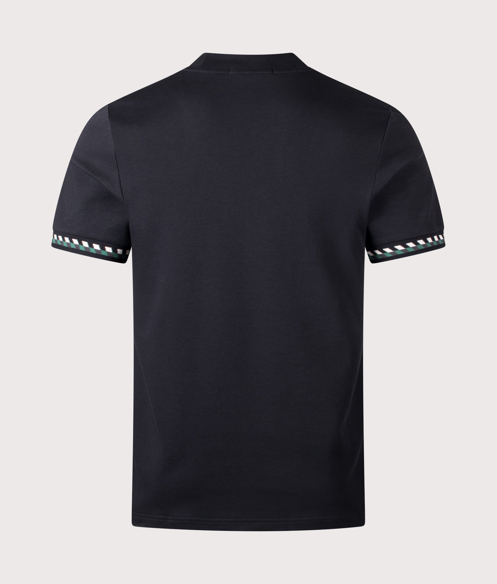 Fred Perry Jacquard Cuff T-Shirt in  Black at EQVVS Menswear. Back shot.