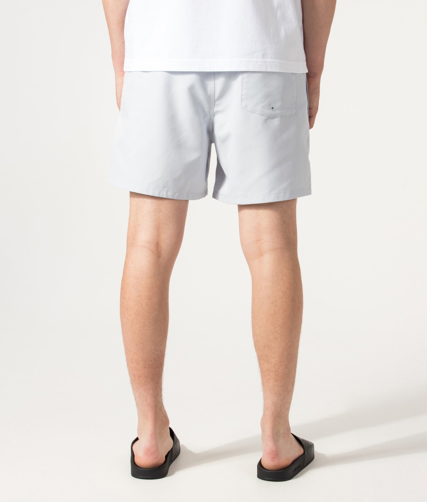 Fred Perry Swimshorts in Dusky blue at EQVVS Menswear. Back shot.