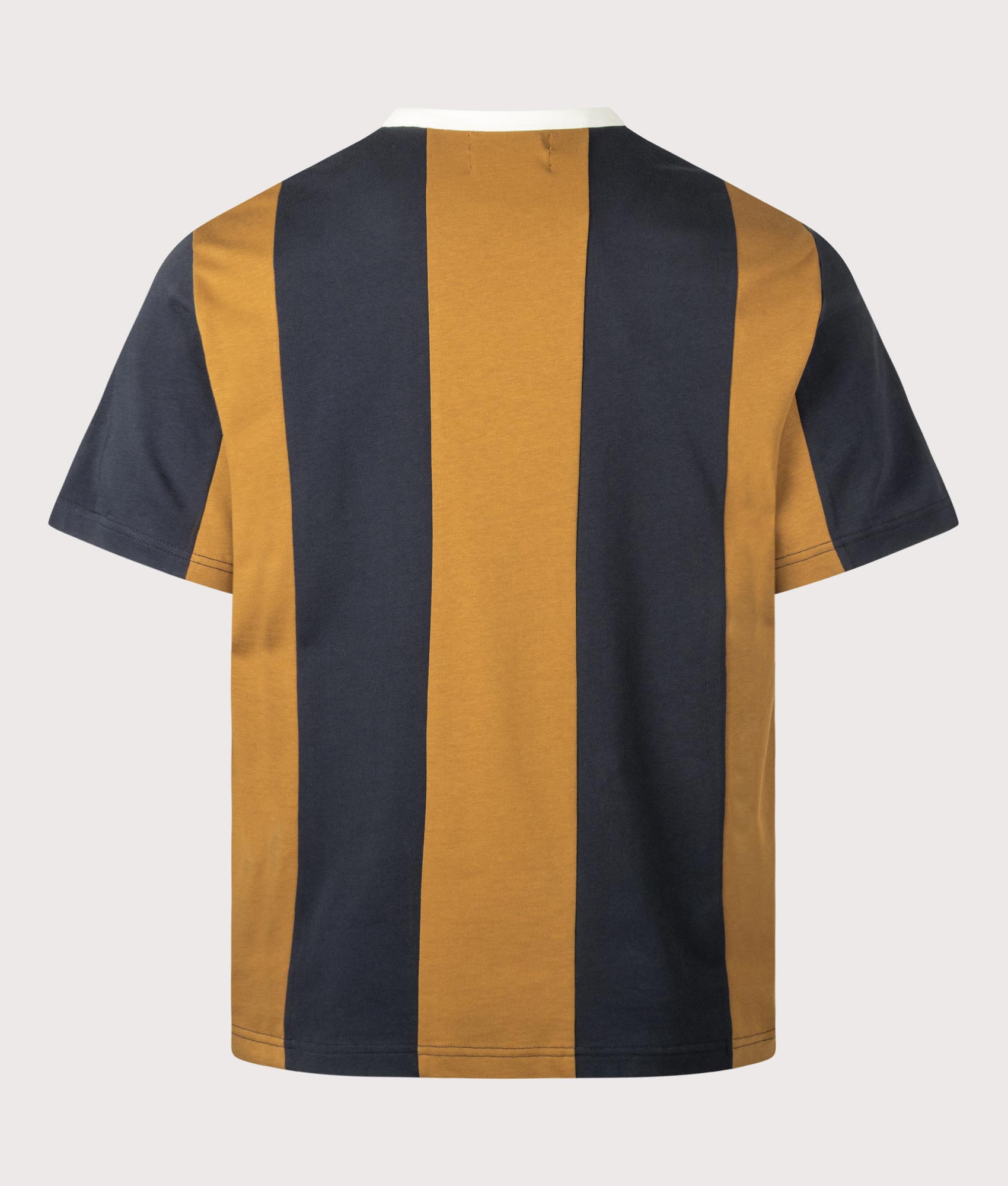 Fred Perry x Meyba Relaxed Fit Cut And Sew T-Shirt in Dark Caramel at EQVVS Menswear. Back shot.