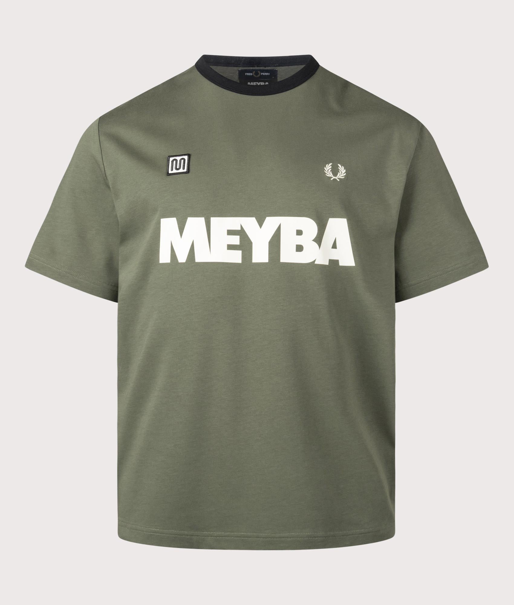 Fred Perry x Meyba Ringer T-Shirt in Laurel Wreath Green at EQVVS Menswear. Front shot.
